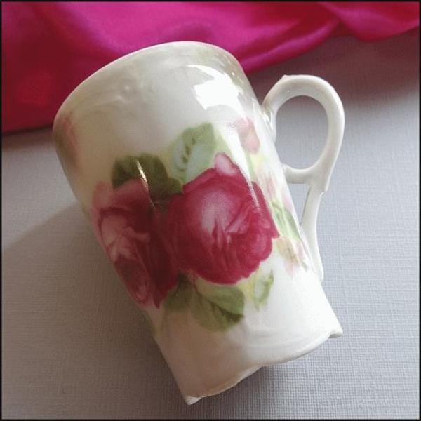 Early 20th Century Antique Demitasse German Teacup Luster Glaze Roses