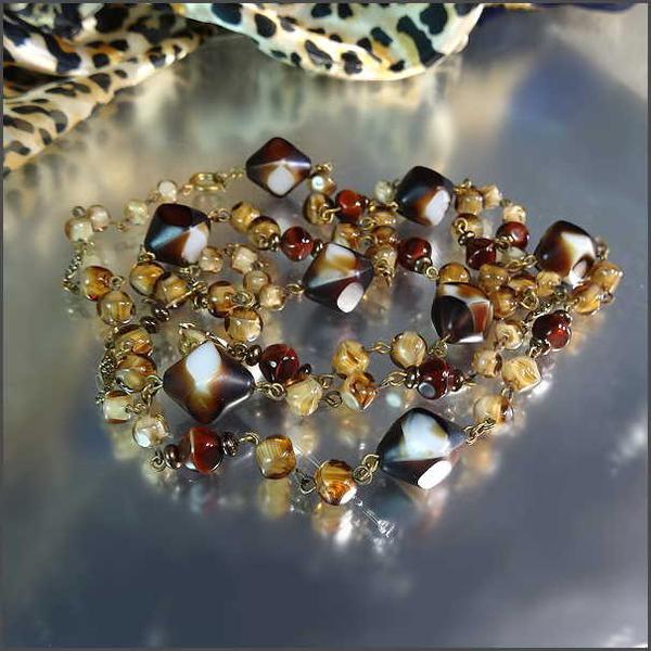 1950s Neu Gablonz Tortoise Glass Long Vintage Necklace