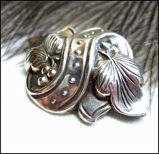 1930s Antique 925 Sterling Pin European Silver Grapes w Leaves Pendant