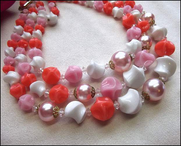 1960s Vintage Pearl Necklace West Germany Pink 3 Strand 