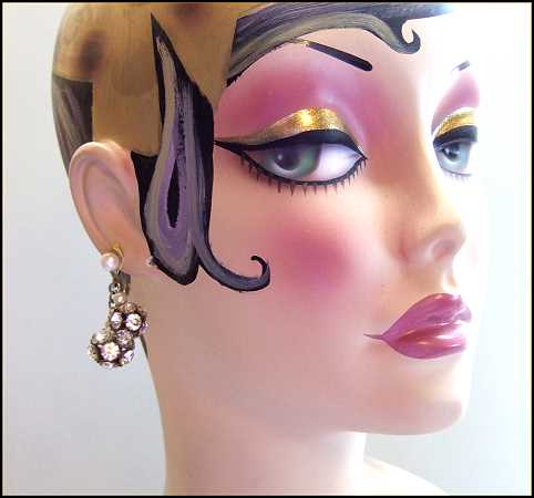 1950s Art Deco Vintage Earrings Rare Rhinestone Orbs w Pearls