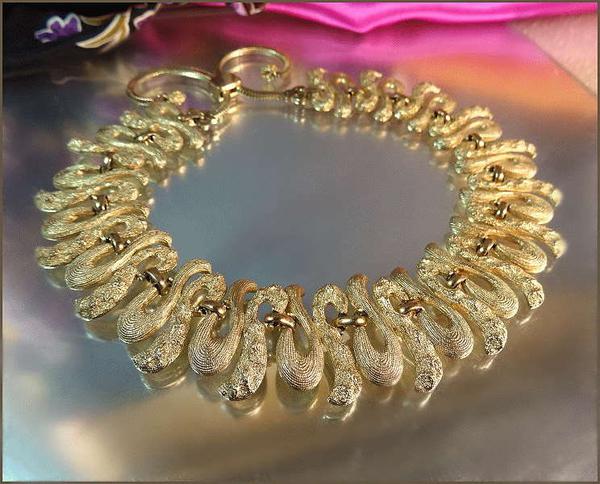 1950s Signed MONET Rare Satin Gold Vintage Fringe Necklace