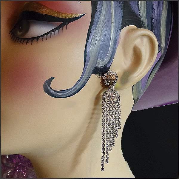 1960s Vintage Chandelier Pierced Earrings Exceptional Long Waterfall Crystals 