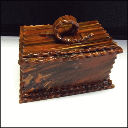 1940s Arts and Crafts Vintage Jewelry Box Rare Marbled Bakelite Like Resin