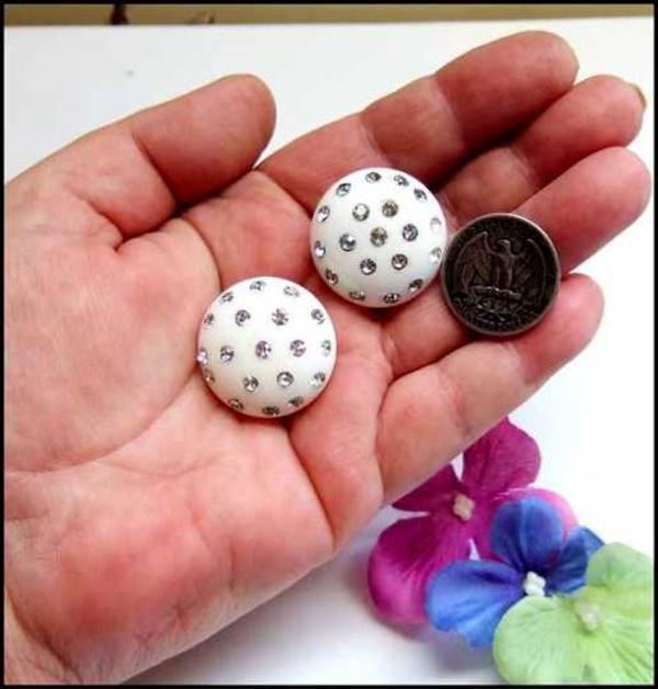 1950s Art Deco Style Earrings Weiss Rhinestone Buttons 