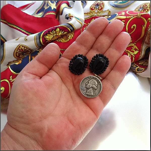 1940s Vintage Black Glass Earrings Rare European Handmade