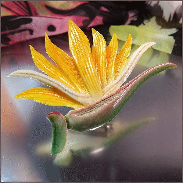 Carved White Hawaiian Bird of Paradise Vintage Flower Brooch