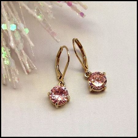 Vintage Paris Pink CZ Diamond Earrings Petite Pierced Drops