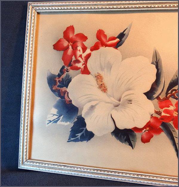 1940s Original Lambert Hibiscus Watercolor Print w Org Frame Home Decor
