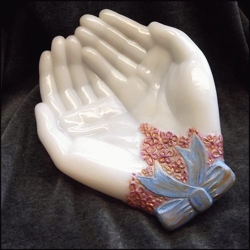 Avon Milk Glass Prayer Hands Vintage Vanity Tray