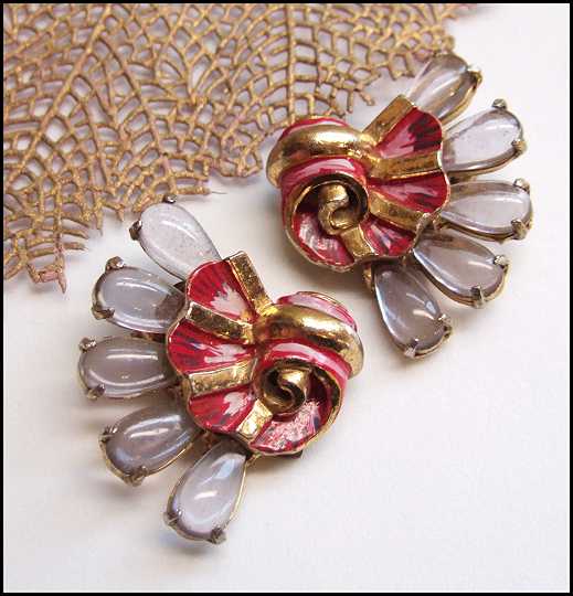 1930s Art Deco Dress Clips Camphor Glass Sea Shell Pair