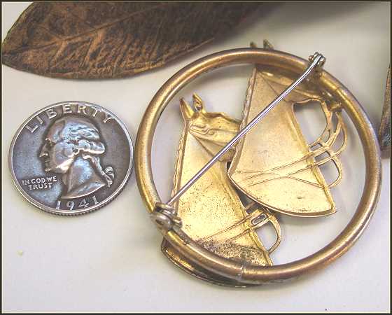 1950s Vintage Horse Brooch Authentic Gold Brass Bridal Ring 