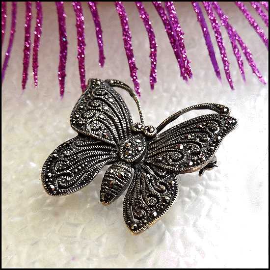 Vintage Sterling Silver Butterfly Pin Art Nouveau Style Pendant
