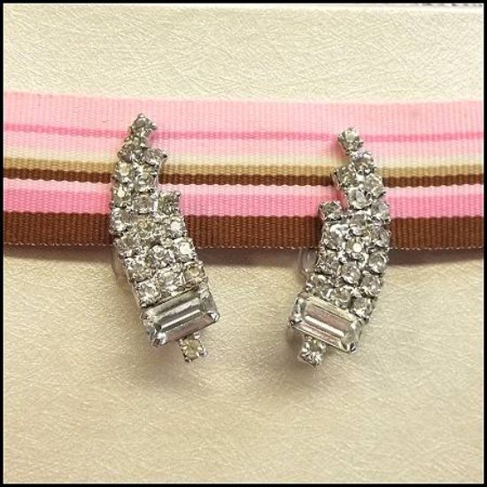 1950s Vintage Earrings Art Deco Clear Rhinestone Petite Fireworks