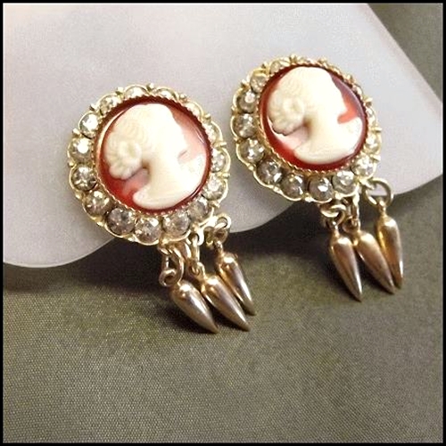 1950s Florenza Carnelian Glass Vintage Cameo Earrings