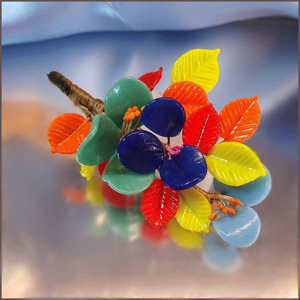 1940s Vintage Oriental Brooch Rare Japanese Art Glass Flower Pin 