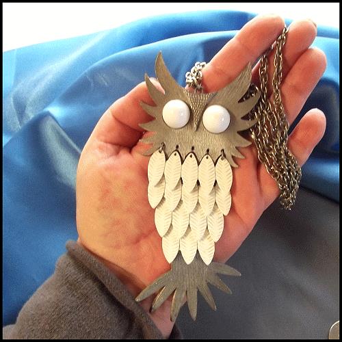 1960s Authentic Vintage Owl Necklace BIG Segmented Bird Pendant