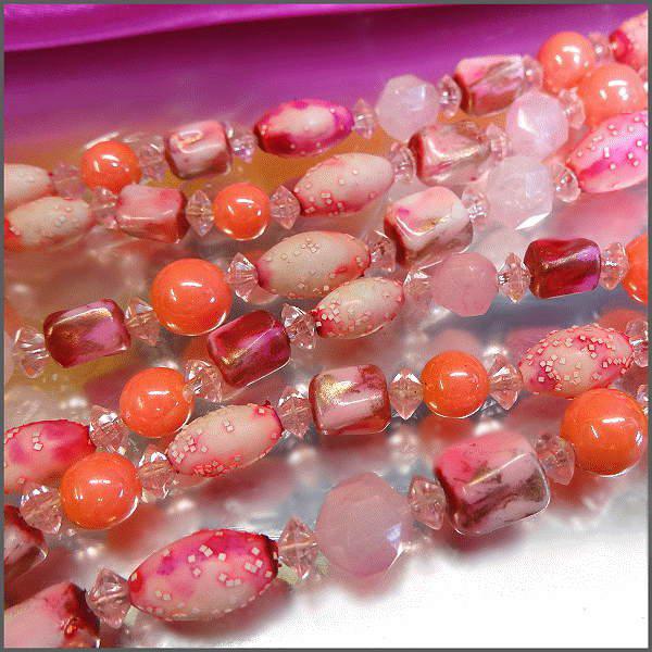 1950s Vintage Necklace w Earrings Pink n Lavender Sugar Beads