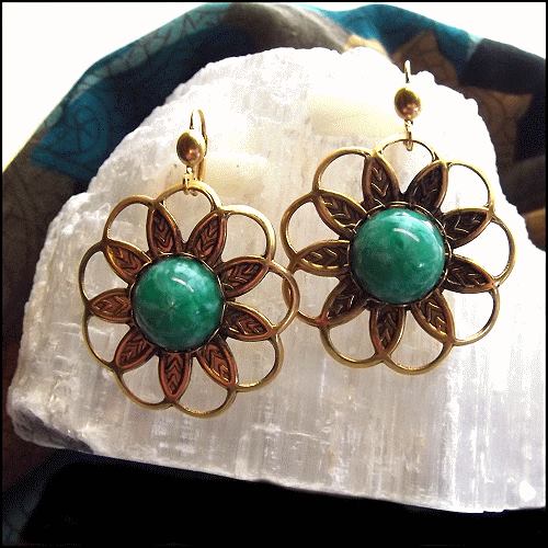1960s Vintage Earrings Czech Old Jade Glass Bohemian Flowers