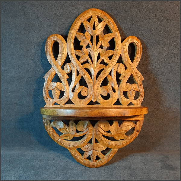 1950s Vintage Wood Wall Shelf Ornately Carved Home Decor