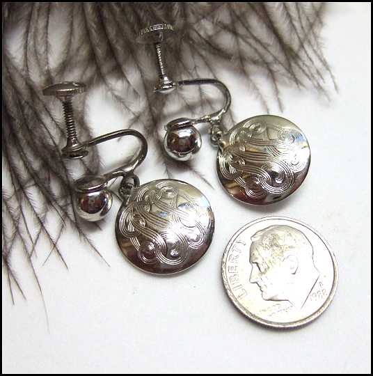 1950s Vintage Earrings Petite Silver Monograms Signed Lillian Vernon 