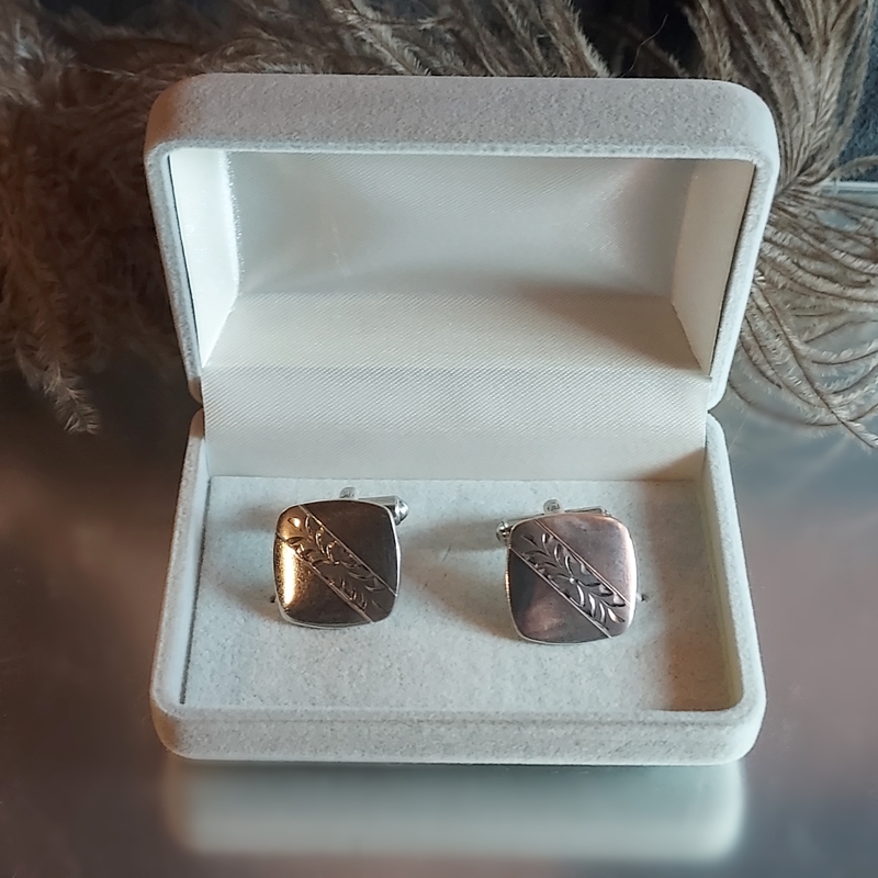 1950s Sterling Silver Laser Cut Square Vintage Cufflinks