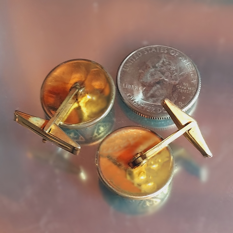 1950s Damascene 14kt Gold Etched Six Point Star Button Vintage Cufflinks