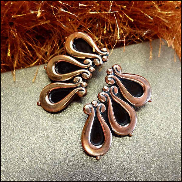 1950s Vintage Copper Earrings Retro Ribbons Signed Renoir 