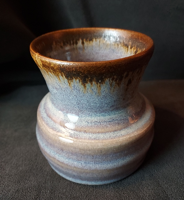 Signed Pigeon Forge Pottery NC Blue Glaze Squat Vase