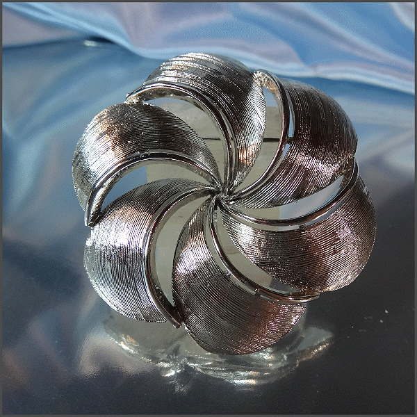 1960s Vintage Big Spiral Silver Brooch Signed SELRO