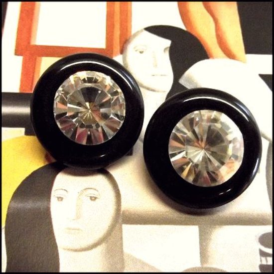 Signed Kenneth J Lane Clear Crystal Button Clip Earrings