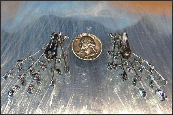 1940s Art Deco Vintage Earrings Rare Clear Crystal Firework Clips