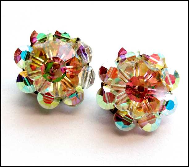 1950s Austrian Rivoli Crystal Flower Vintage Clip Earrings