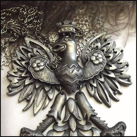 1970s Gothic Bird Vintage Necklace Big Pewter Phoenix or Eagle