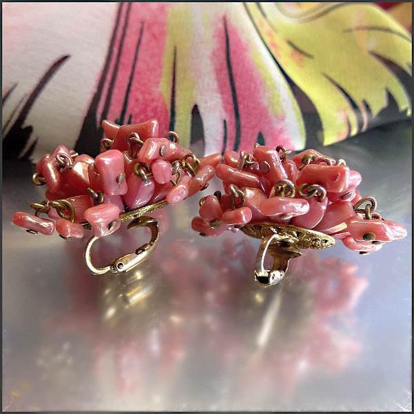 1950s Vintage Earrings Rose Pink Mother of Pearl Clips