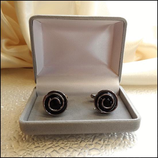 1950s Black Silver Spiral Atomic Age Orbs Vintage Cufflinks