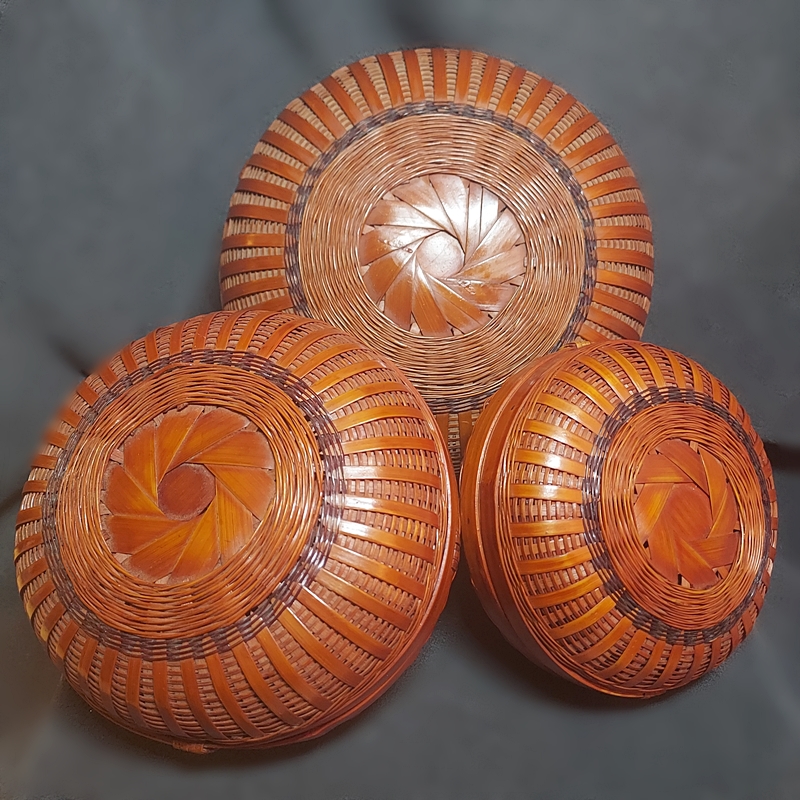 Bamboo Vintage Baskets Mid 20th Century Set of 3 Round Nesting 