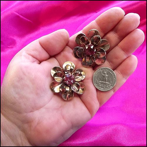 1930s Antique Dress Clips Rose Gold Flowers Pair