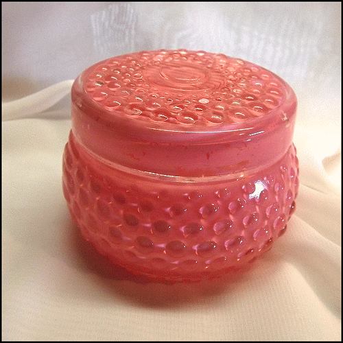 1940s Vintage Pink Hobnail Glass Powder Box Vanity Accessory