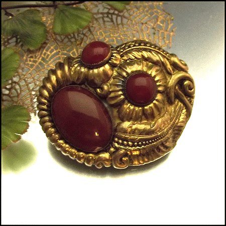 Late 19th Century Gold Rococo Chalcedony Antique Brooch