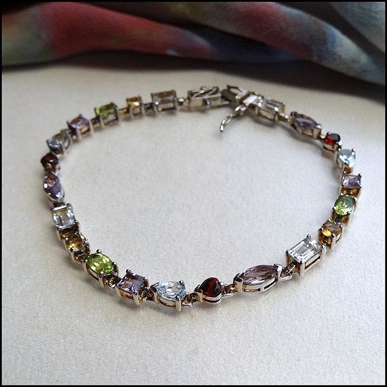 Elegant Sterling Silver Gemstone Bracelet Rare Multi Shape Cuts