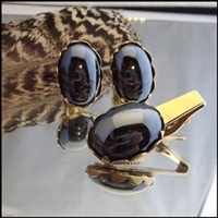 1960s Hematite Vintage Cufflinks w Tie Clasp Set