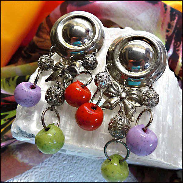 1970s Vintage Earrings Super Wild Silver Pierced Dangles