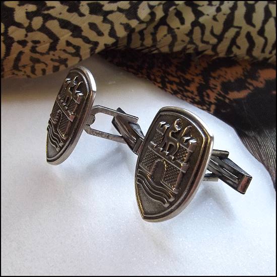 1940s Pewter Castle w Dogs Celtic Vintage Cufflinks