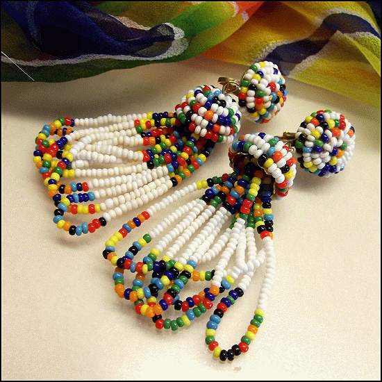 1960s Cherokee Indian Vintage Earrings Handmade Rainbow Beads