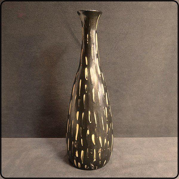 1950s Vintage Pigeon Forge Pottery Black Stoneware Weed Pot Vase