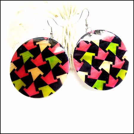 1980s Vintage Pierced Earrings Modern Escher Art Mother of Pearl