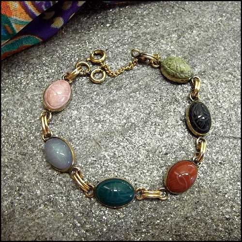 1950s 12kt GF Gemstone Vintage Scarab Bracelet