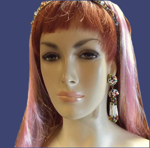 1960s Cherokee Indian Vintage Earrings Handmade Rainbow Beads 