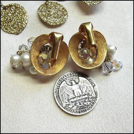 1970s Napier Pearl Crystal Gold Vintage Earrings